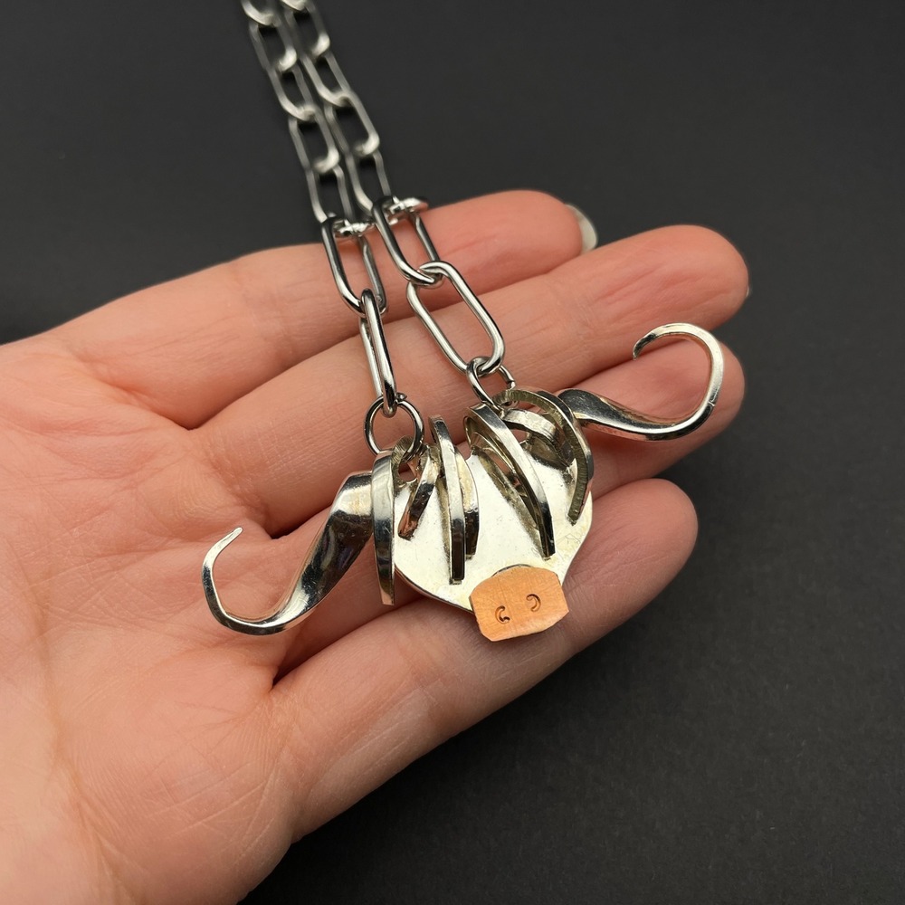 Handmade Highland Cow Fork Pendant Necklace Silver Cowgirl Unisex - Picture 5 of 8